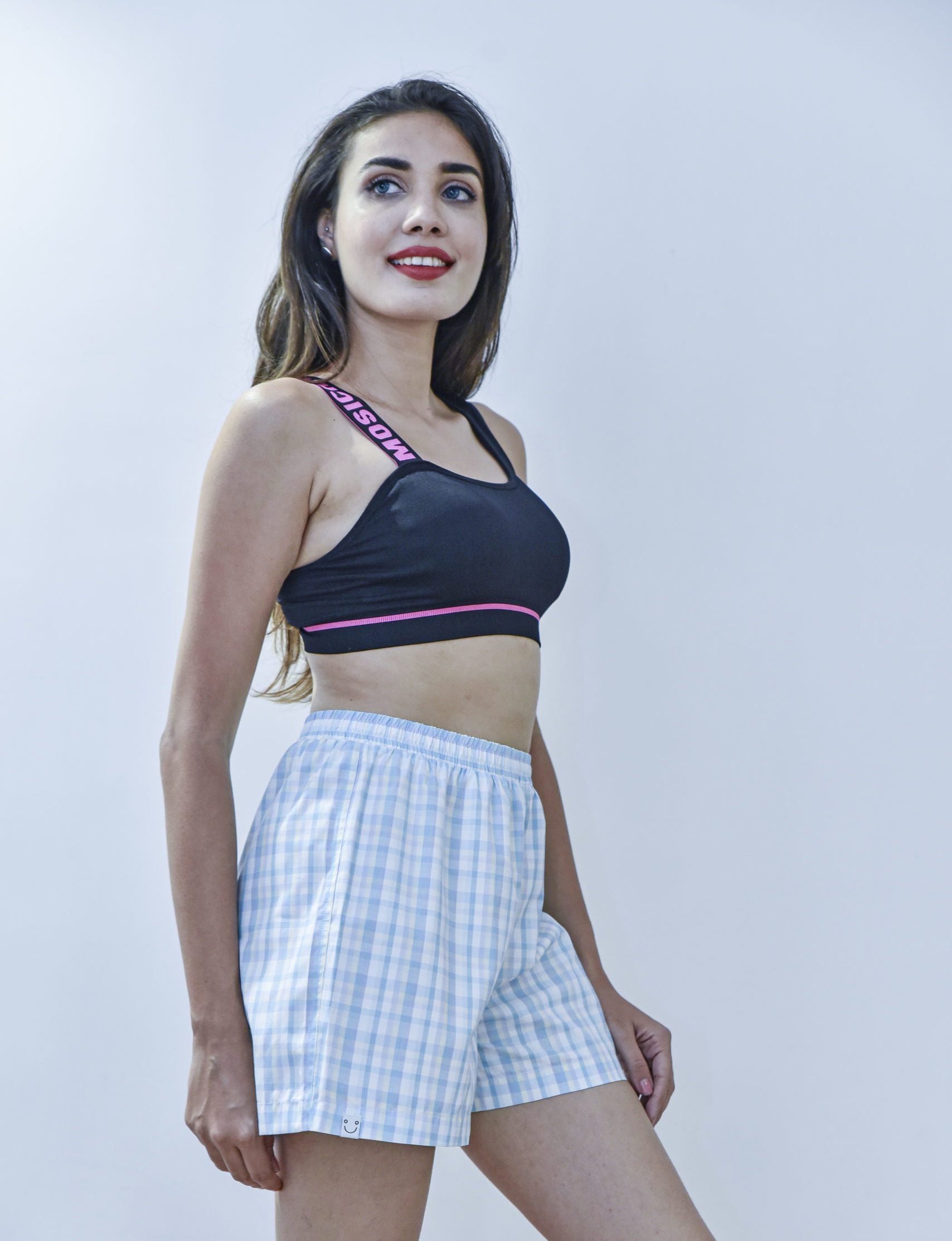 BLUE PLAID WOMEN BOXER SHORTS