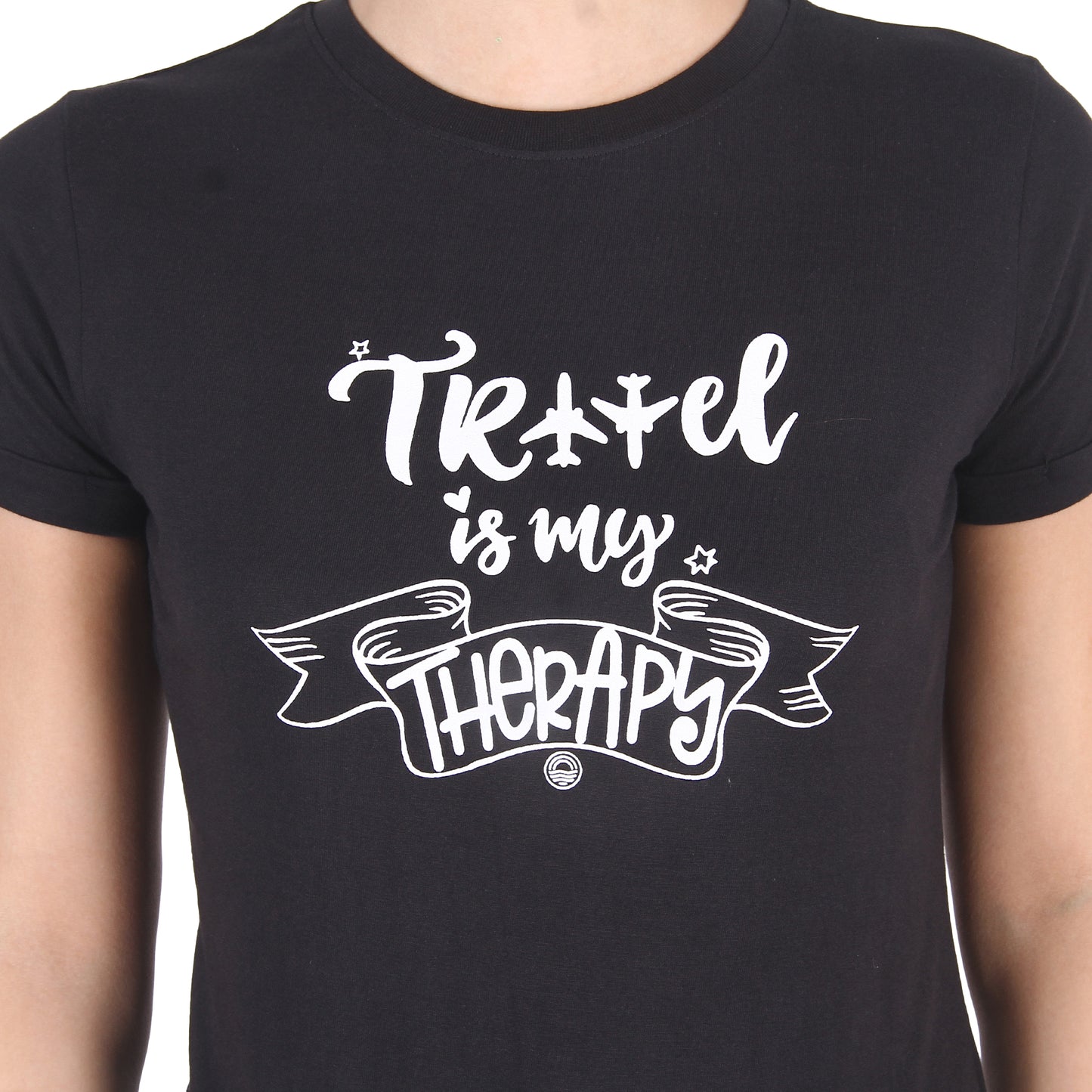 यात्रा थेरेपी | महिलाओं के लिए प्रिंटेड टी-शर्ट | महिलाओं की टी-शर्ट